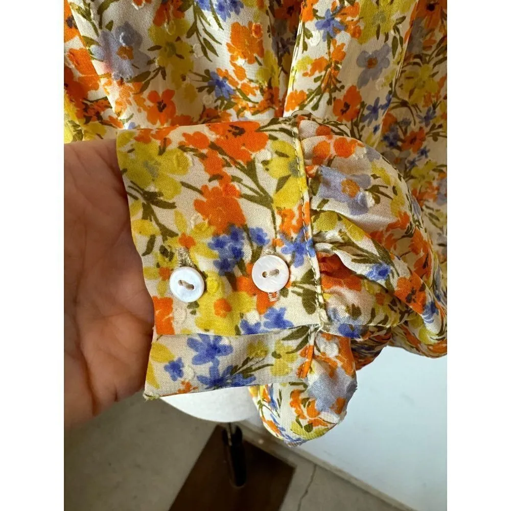 ASTR The Label Shirt Women Small Orange Floral‎ Tie Back Willa Top Boho Cottage - Image 9