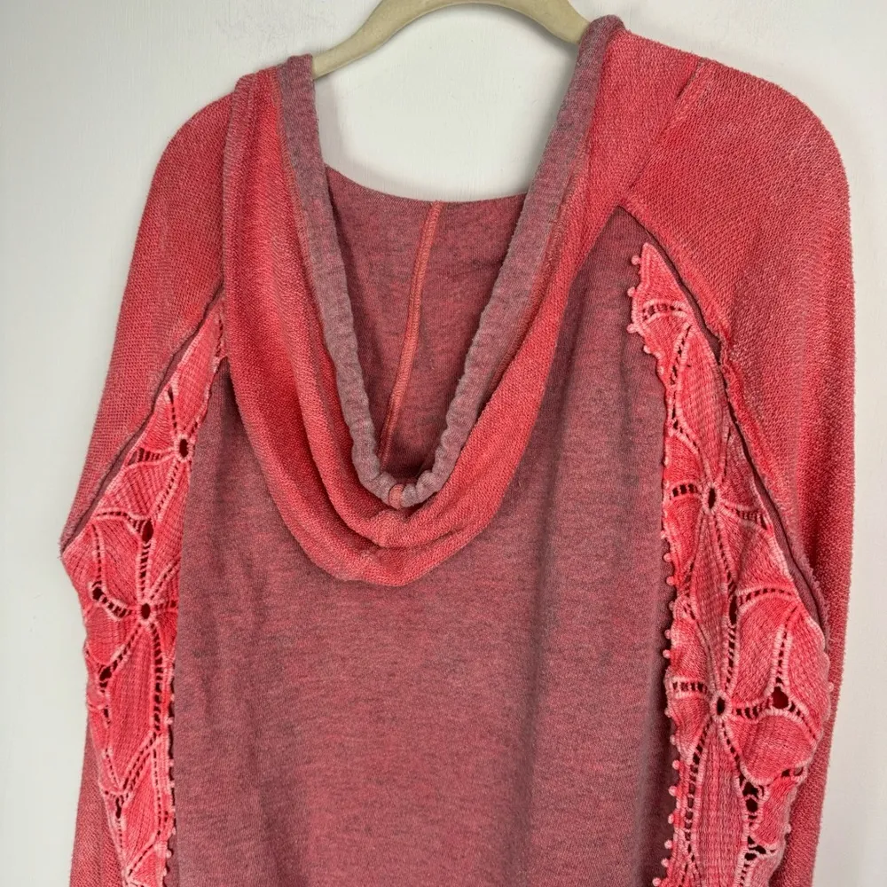 Free People Crochet Lace Hoodie Sz Small Coral Pink - Image 11