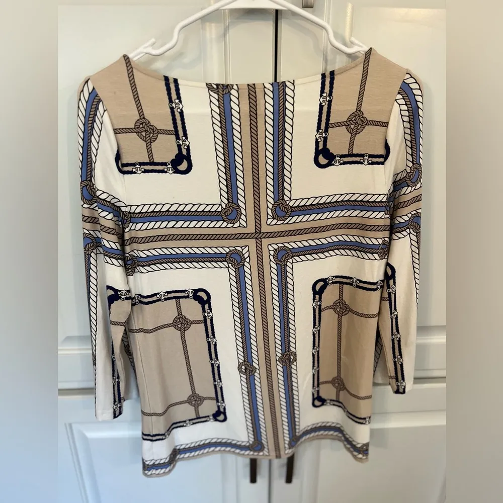 Talbots XS top. 3/4 sleeve, nautical print. Work, office, resort wear, cruise. - Image 5