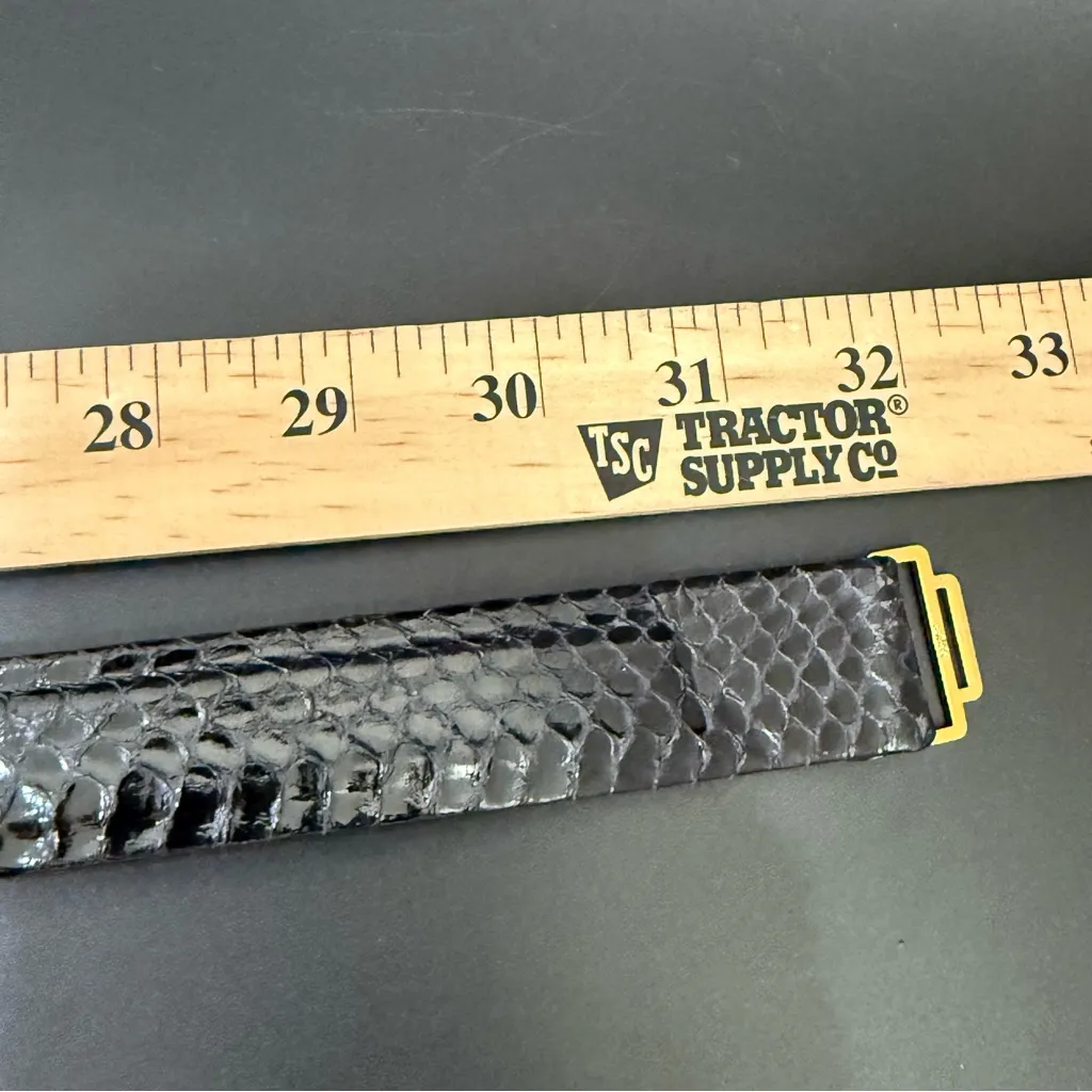 Vintage 80s ABBI Creation Black Genuine Snake Leather Gold Buckle Belt Size 32 - Image 14