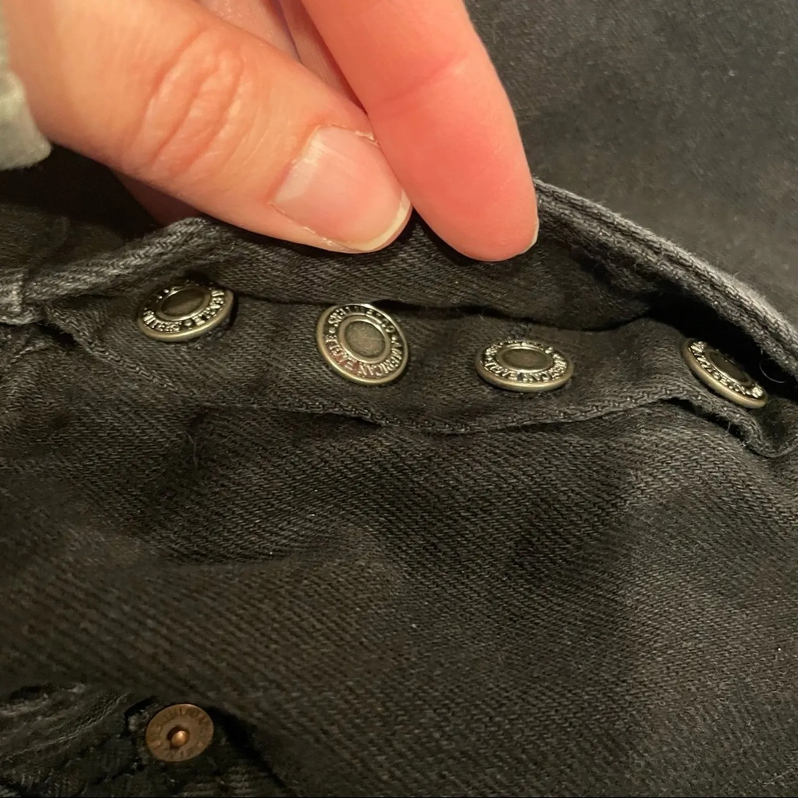 American Eagle Black Distressed Denim Cut Off Skirt 2 Button Fly - Image 9