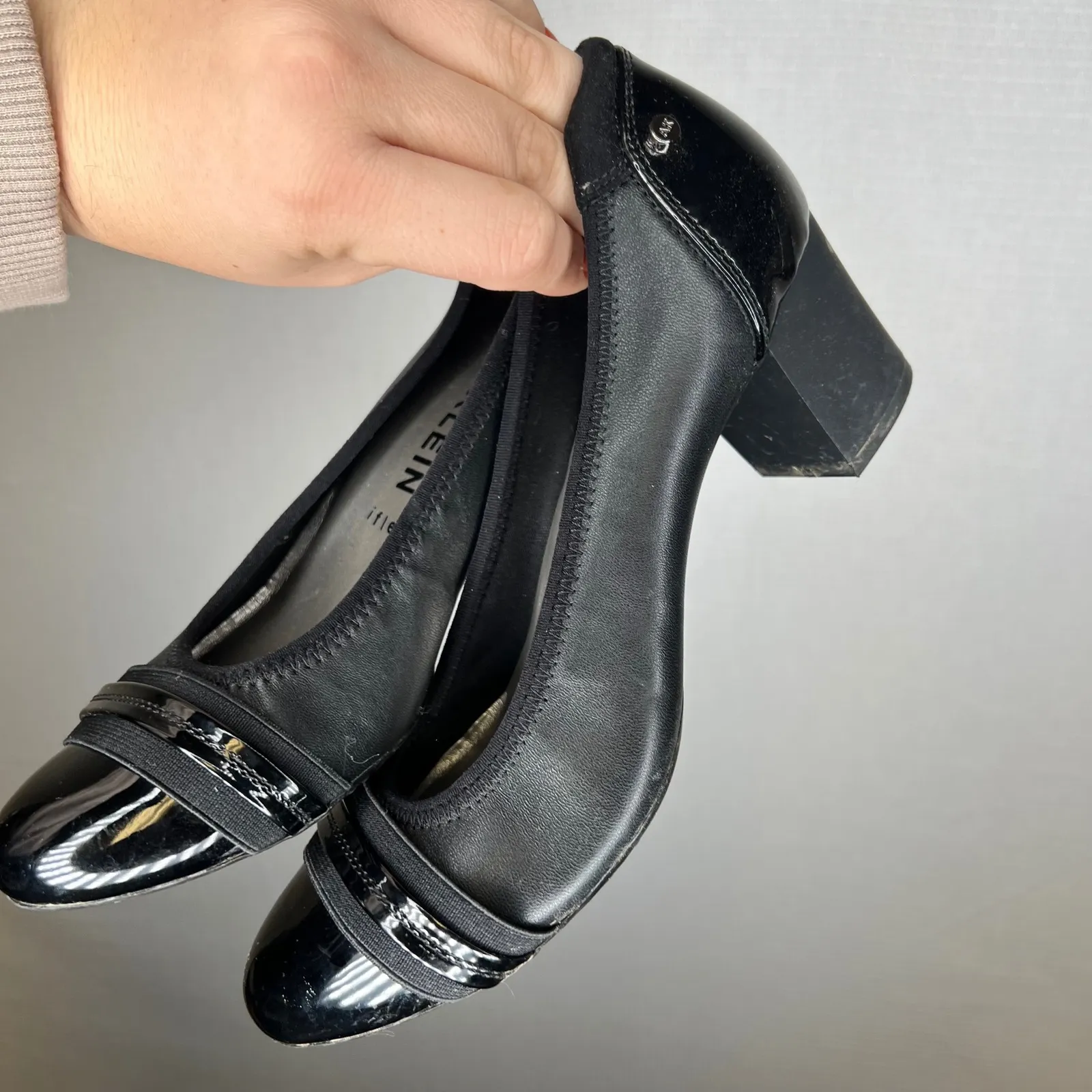 Anne‎ Klein AKGuardian Women's Black Leather Block Heel Pumps Shoes 7.5M - Image 5