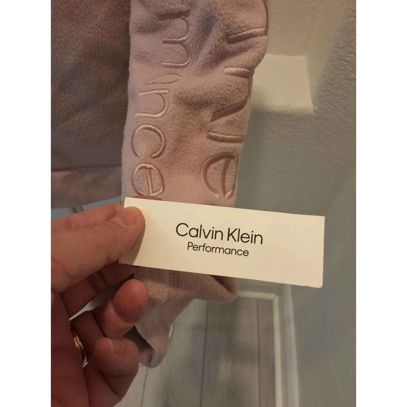 Calvin Klein Performance Size Large Beige Zip Up Fleece Jacket High Collar NEW - Image 15