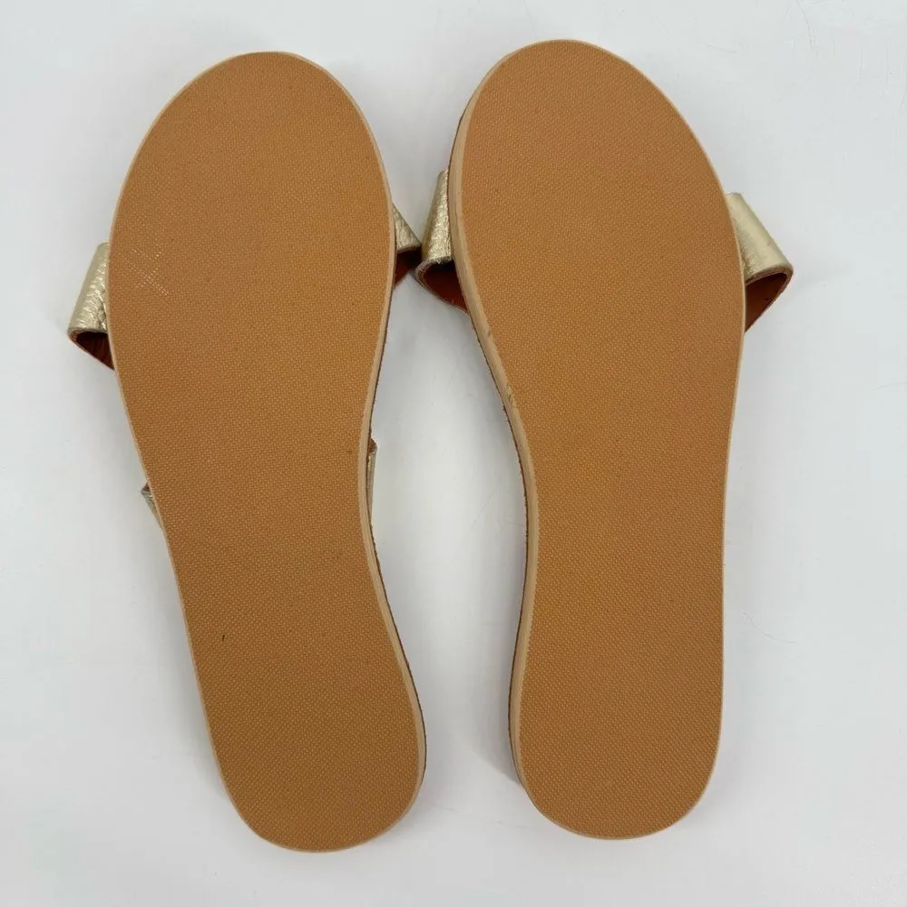 Sseko Gold Leather Cross Slide Sandals Size‎ 10 Gold - Image 5