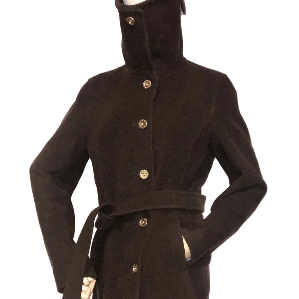COACH Single Breasted Brown Wool Belted Fully Lined Coat Sz Med - Image 5