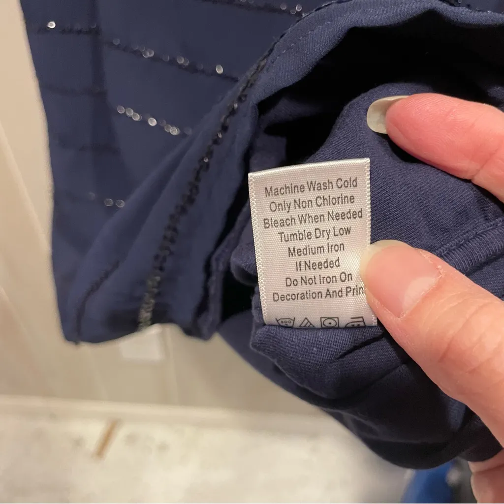 Cute lightweight mesh sequin stripe navy top stretchy sleeveless - Image 7