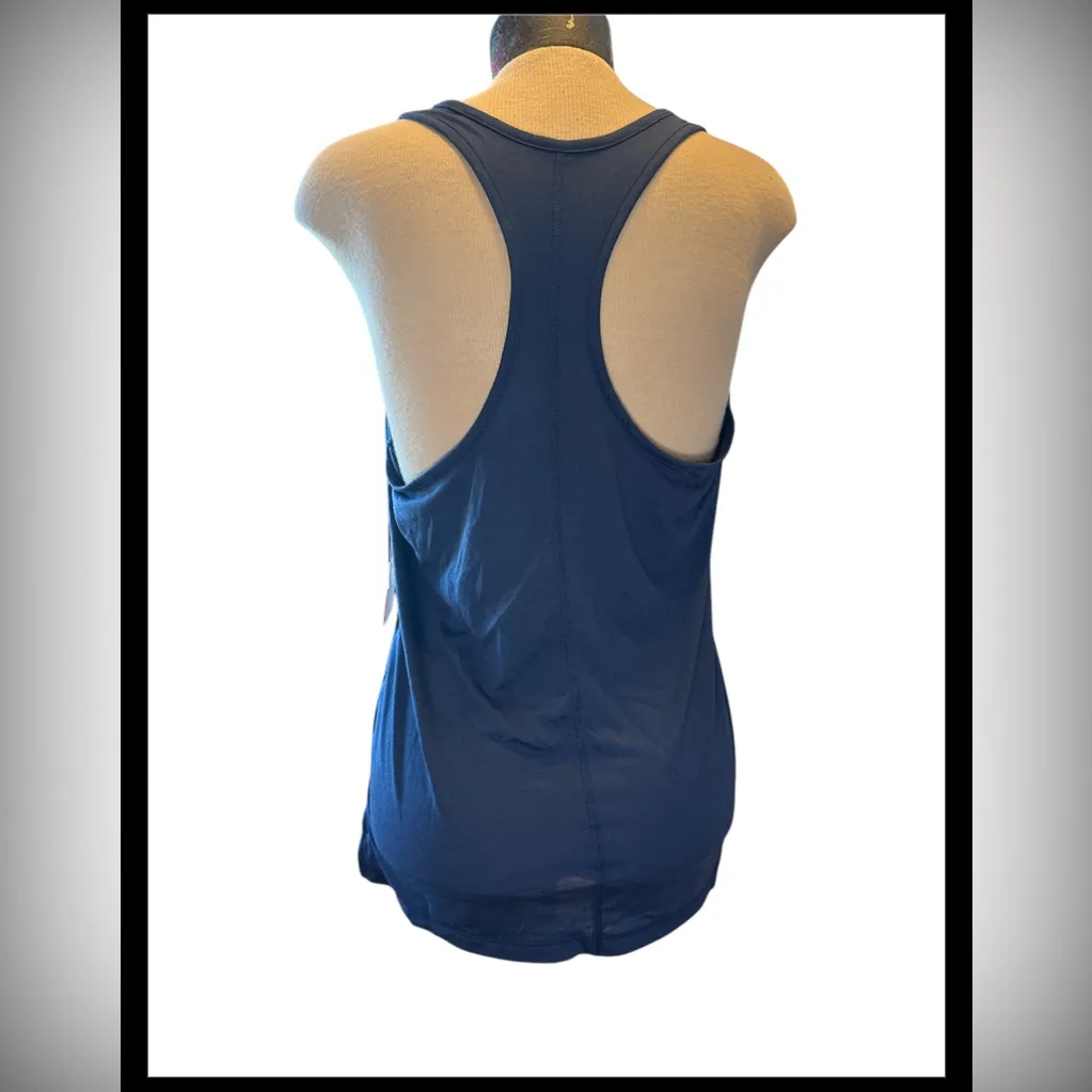 NIKE DRI-FIT Women’s Yoga Tank Navy Medium Swoosh‎ Logo Racerback NWT - Image 2