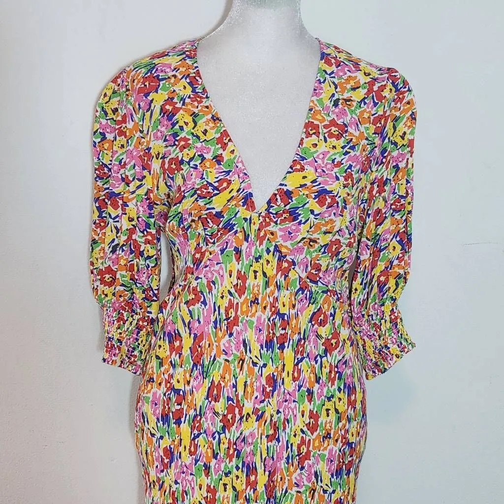Rixo Floral Maxi Dress Size 8 Rixo for Target Floral Dress with Puffy Sleeves Yellow Size M - Image 3