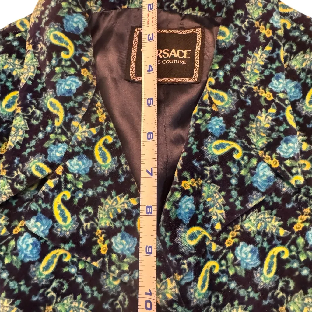 Versace Jeans Couture Vintage Cropped Paisley Baroque Vest Gold Medusa Buttons Blue Size XS - Image 16