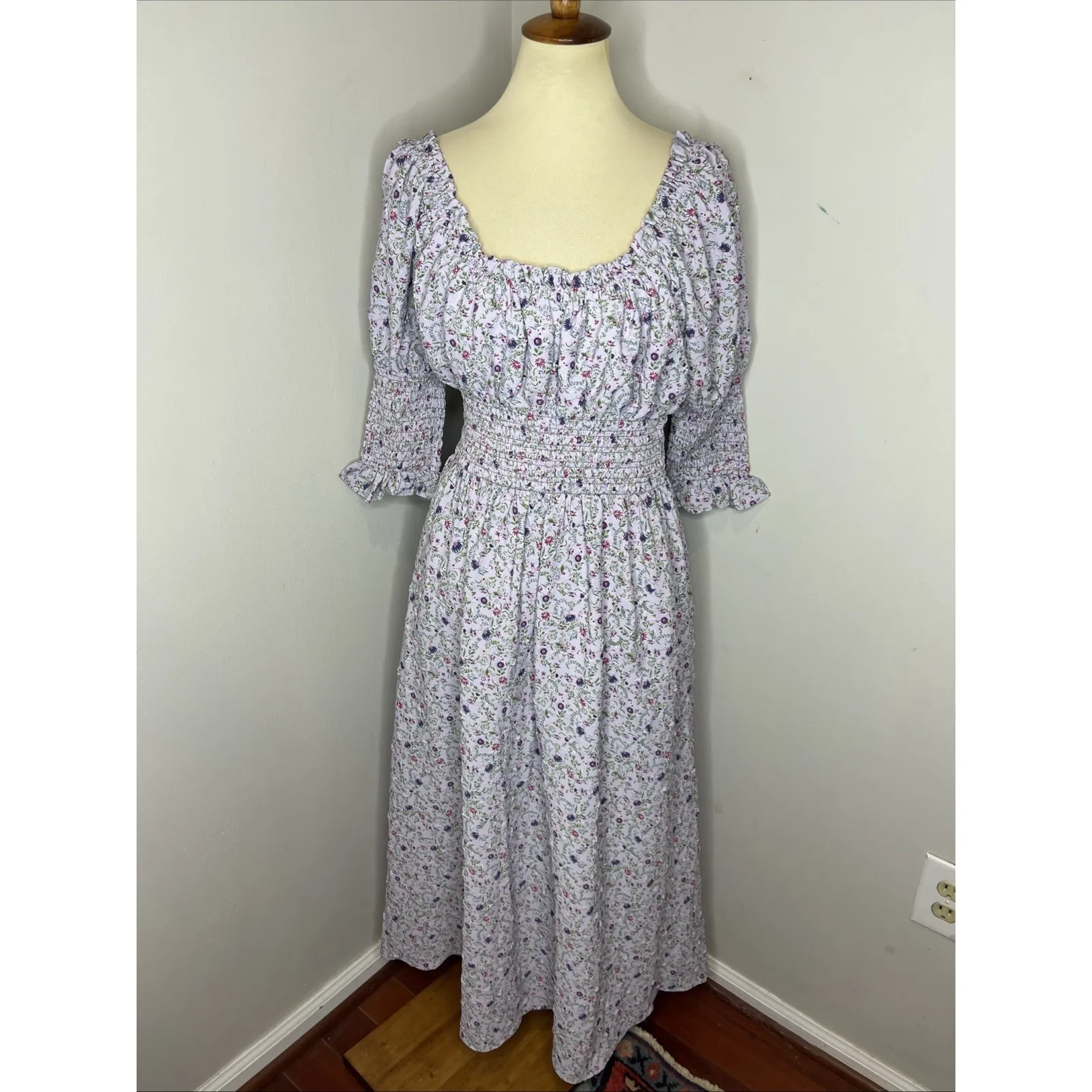 Tuckernuck Hyacinth House Lilac Ruched Neck Cali Midi‎ Dress Small S - Image 3