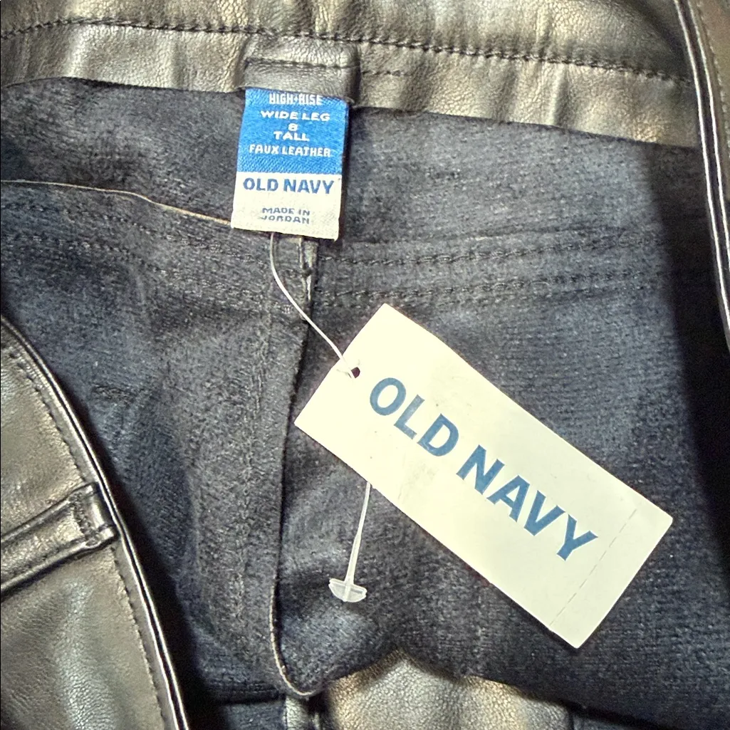Old Navy NWT Black Faux Leather High Rise Wide Leg Trousers Pants Size 8 Tall - Image 5