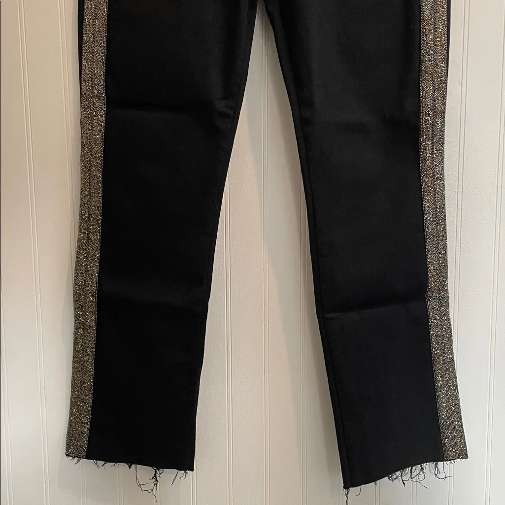 MOTHER The Rascal Ankle Fray in Guilty Flash Beaded Stripe Jeans Size 31 Black - Image 7