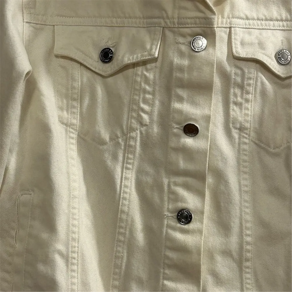 Everlane Women's Denim Jacket Medium off-white Button-Up Casual Short Fall - Image 5
