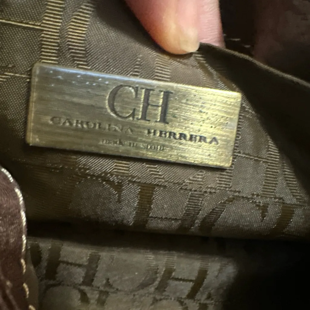 Carolina Herrera Vintage Brown Leather Small Shoulder Bag Suede Stitching - Image 8