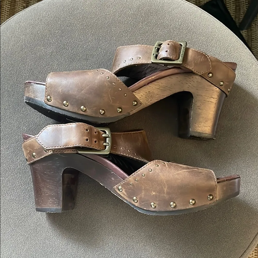 Dansko Ripley Studded Brown Leather Wood Platform Sandal Womens 9.5/40 Euro - Image 5
