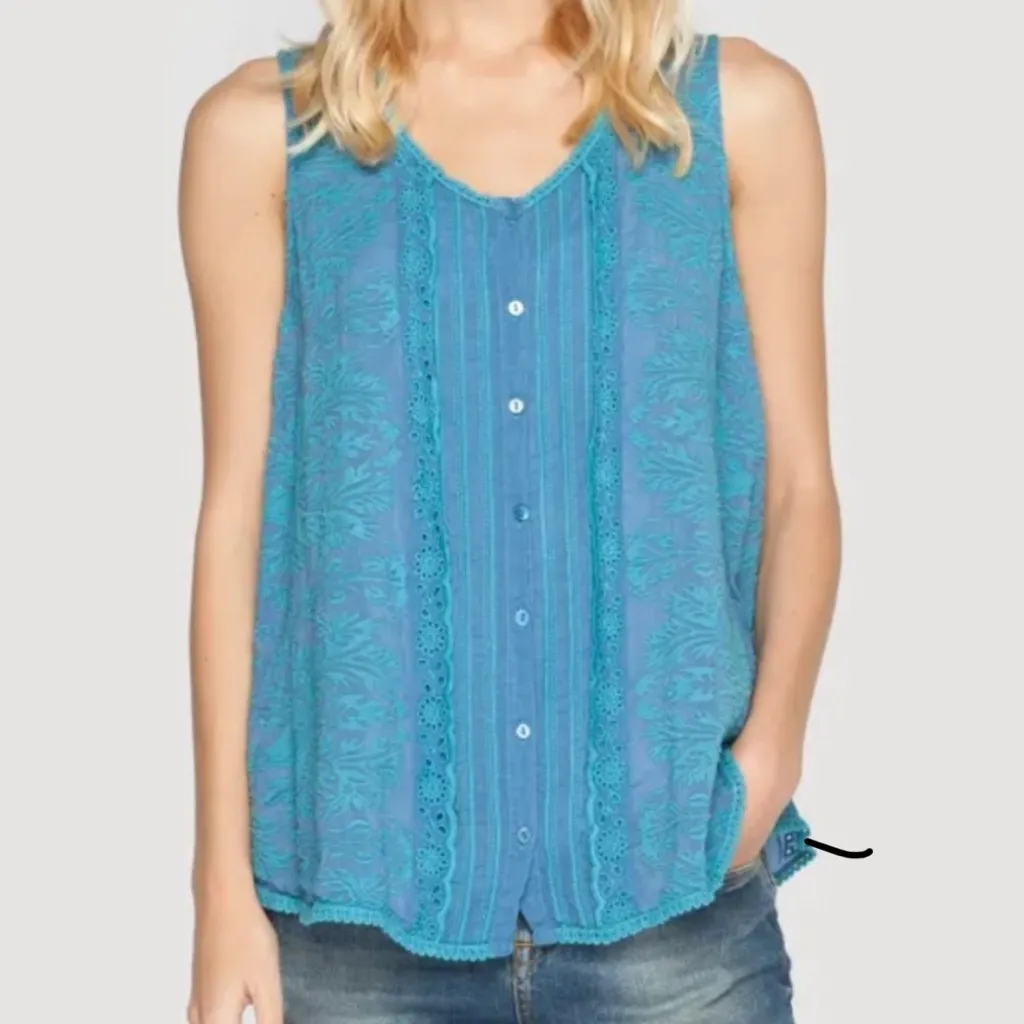 Johnny Was Blue Buttoned Relaxed Tank Top - Image 6