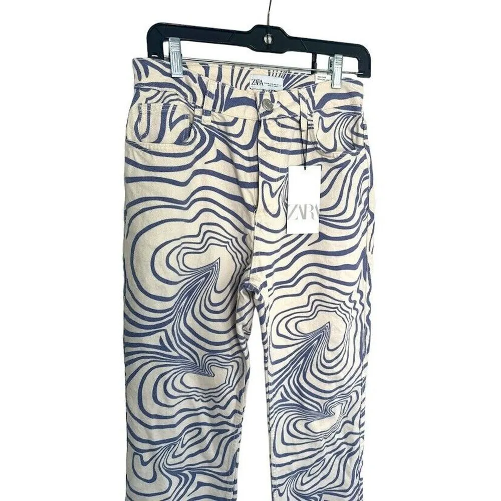 Zara Purple Swirl Printed High Rise Straight Leg Denim Jeans Womens 4 Hippie - Image 2