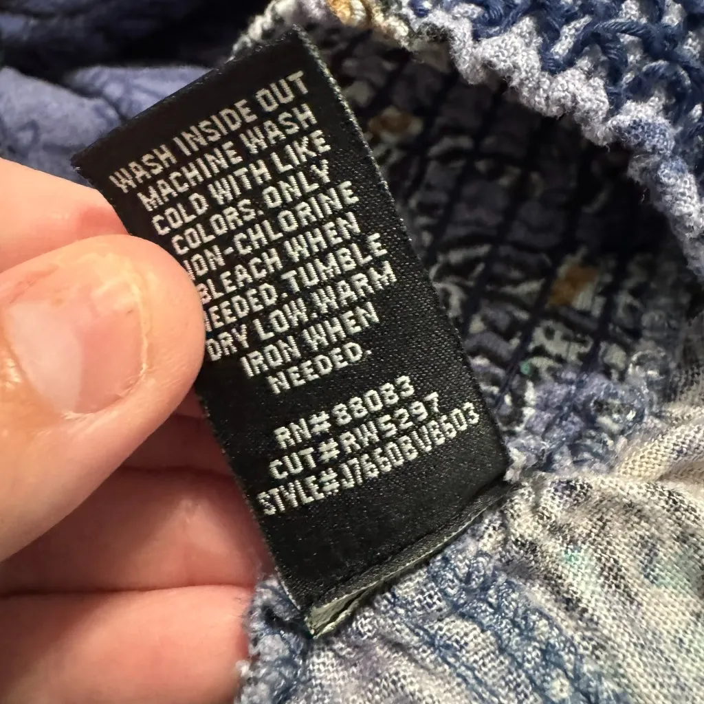 Rewash Blue Paisley Print Wide Leg Pull On Pants Linen Blend Women’s Size Large - Image 9