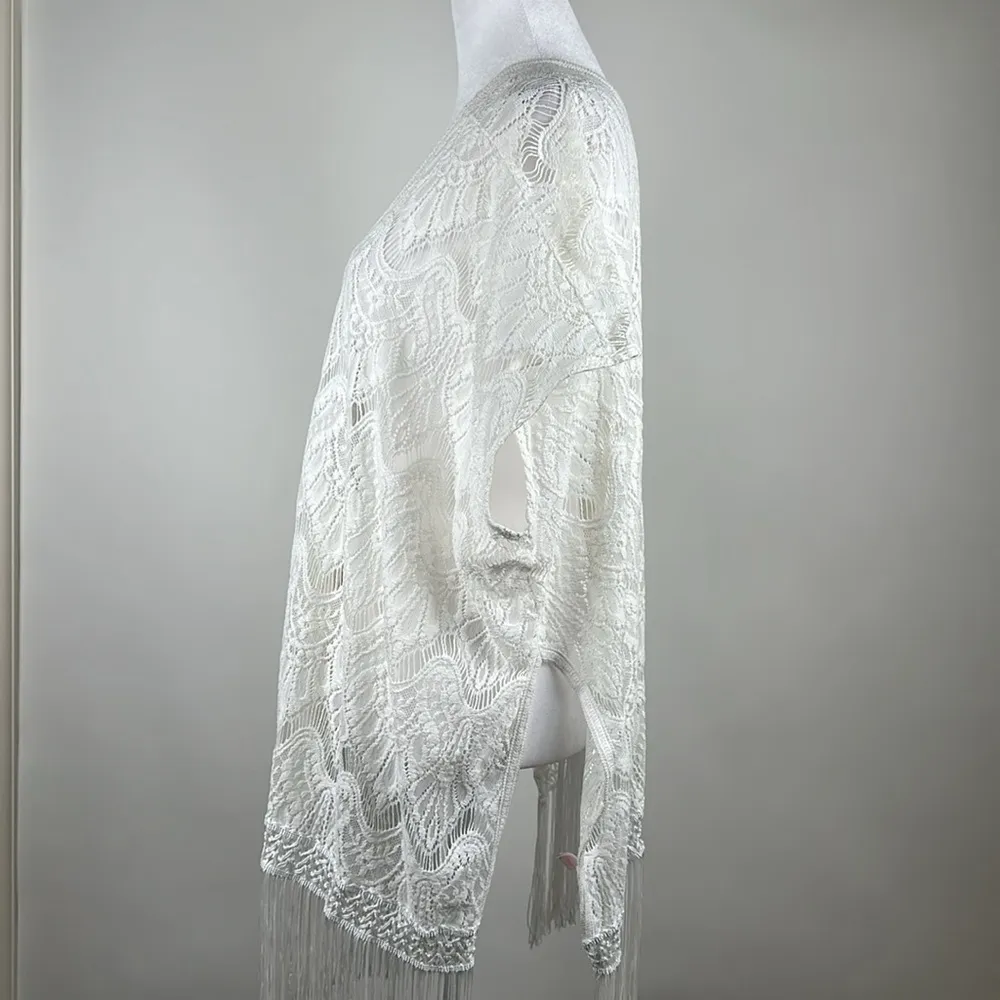 Victorias Secret Swimsuit V Neck Swim Cover Up White Crochet Fringe Hem XS/S - Image 8