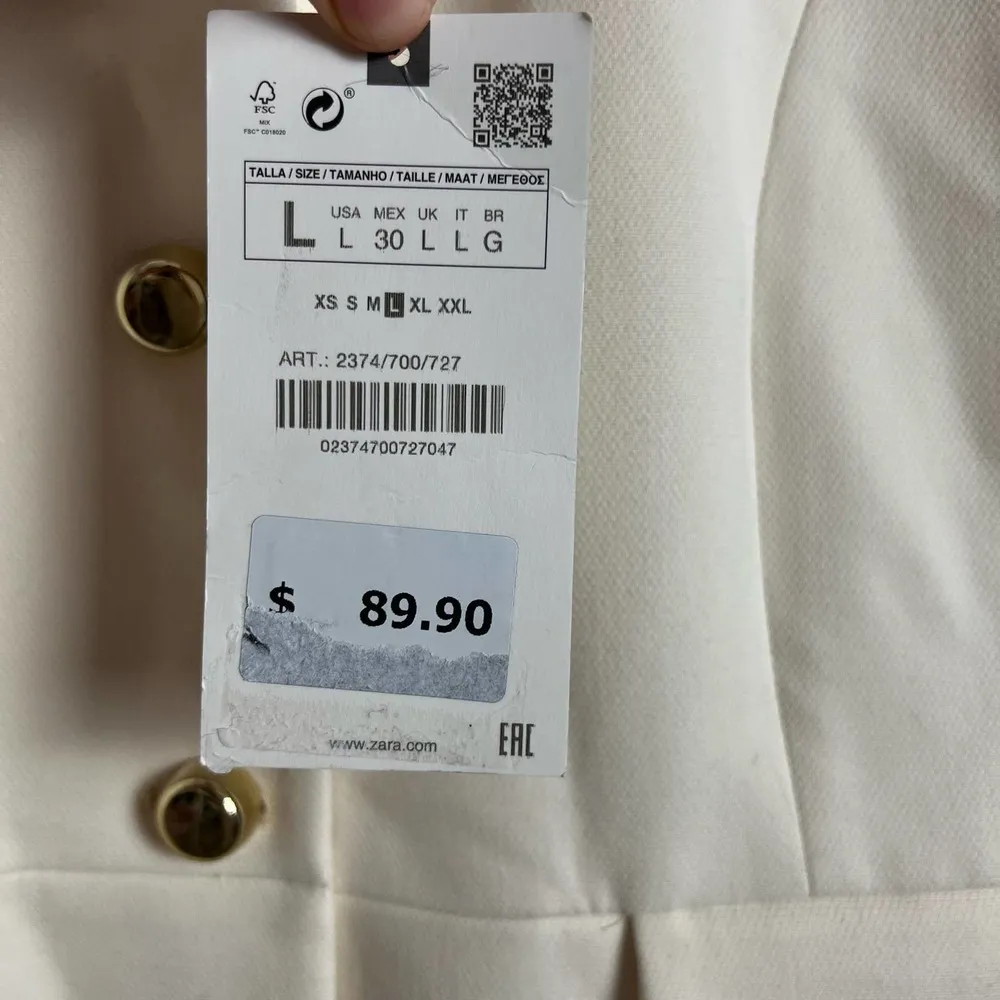 Zara Cream Collarless Button Front Single Breasted Blazer Jacket Size L - Image 7