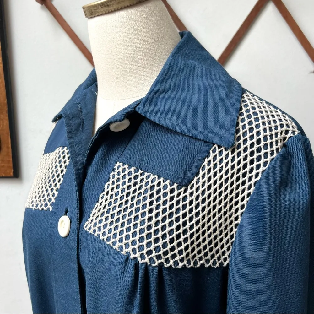 1960s Lightweight Blue Retro Belted Jacket Size M - Image 4
