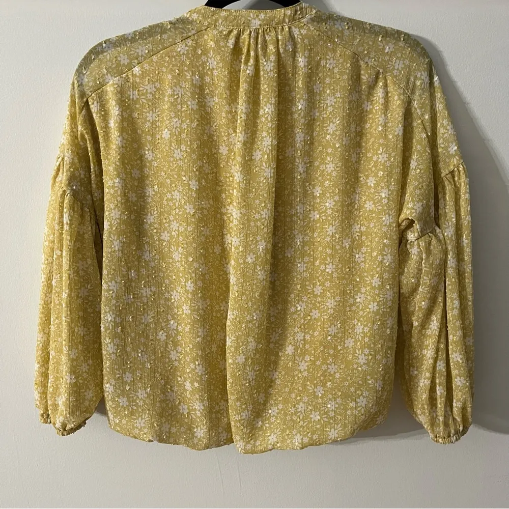 Autres Filles Ditsy Cottage Floral Swiss Dot Balloon Sleeve Button Blouse S - Image 9