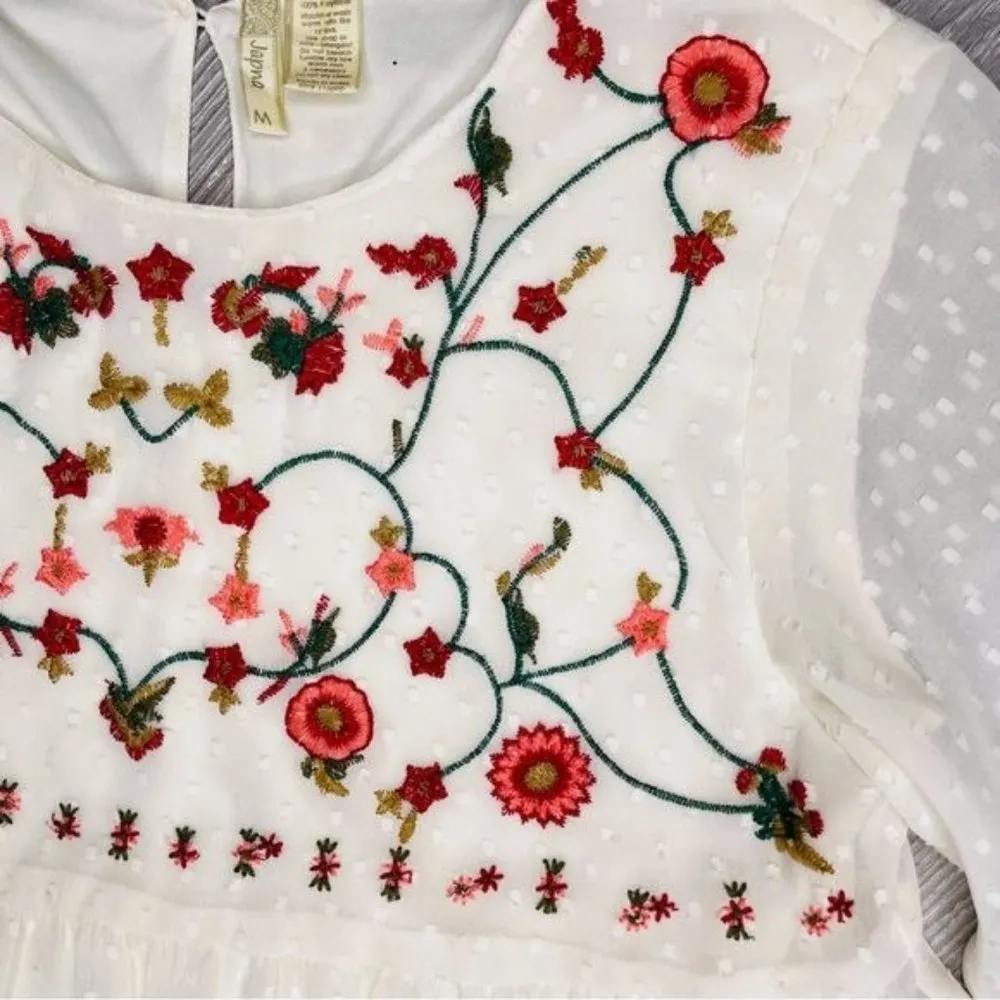 Japna boho fairy flowy floral embroidered shirt / blouse / top sheer details med - Image 2
