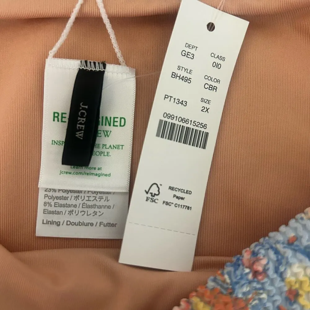 J. Crew Swim Scrunchie Textured High Rise Blue Floral Bikini Bottoms 2X New - Image 4