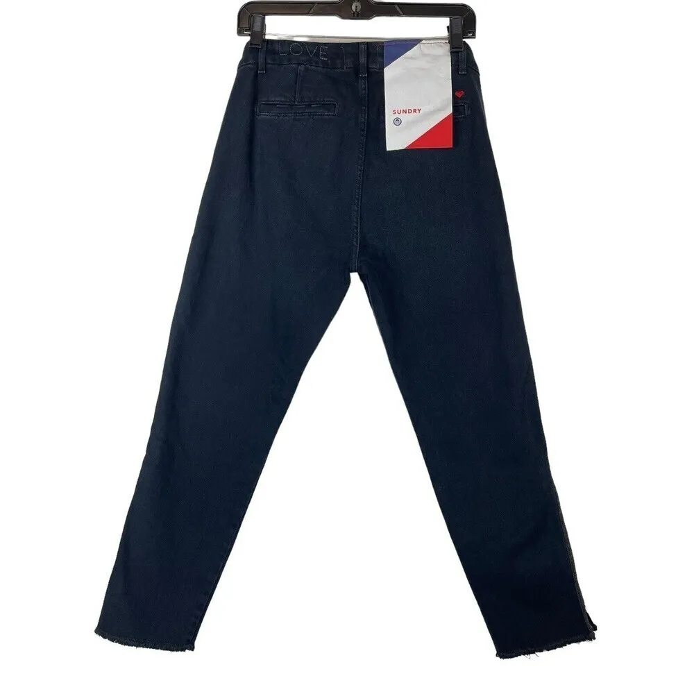 NWT Anthro Sundry ankle crop High Rise Jeans size 27 straight Raw Hem Navy Blue - Image 2