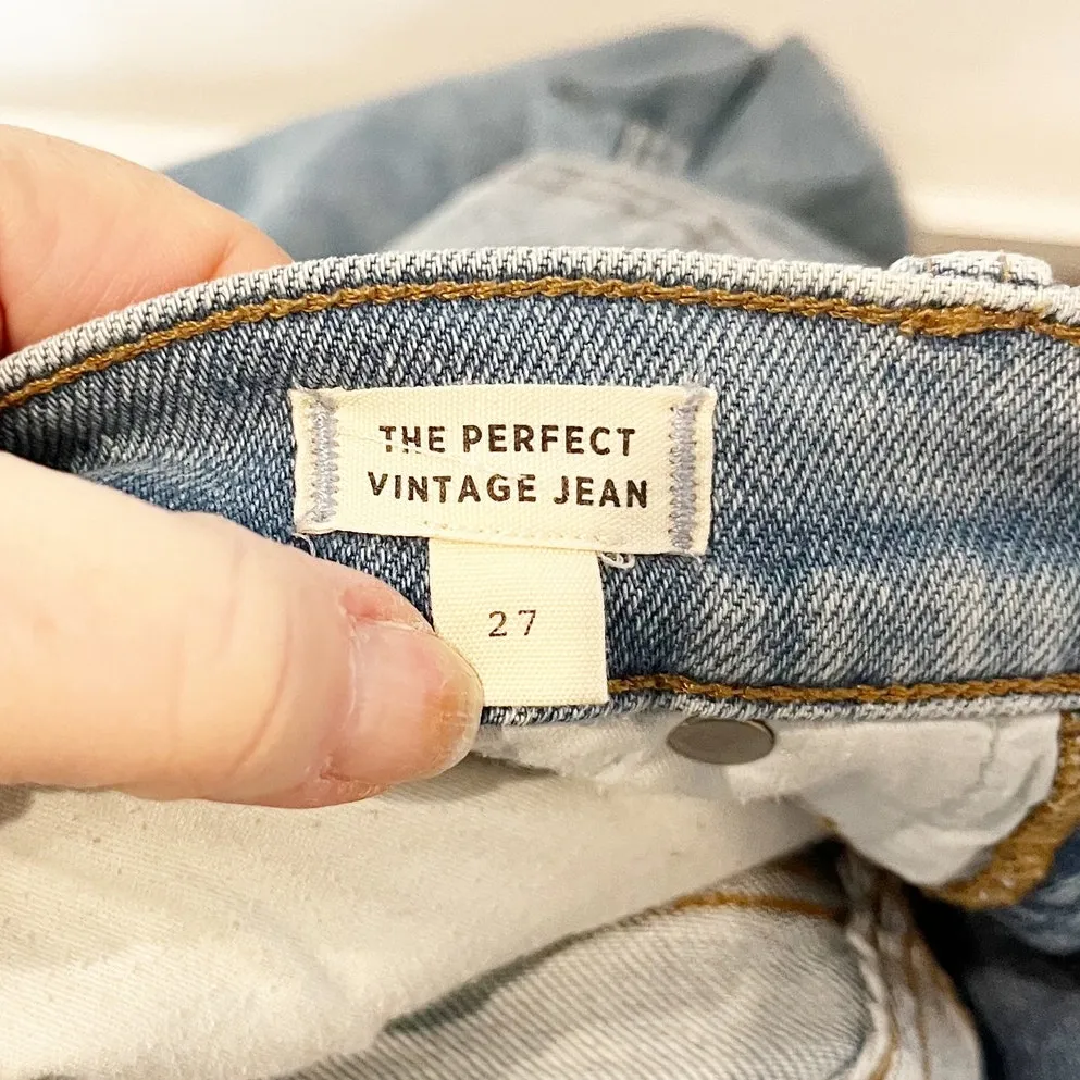 Madewell High Rise Perfect Vintage Straight Leg Jeans Raw Hem Blue 27 - Image 4
