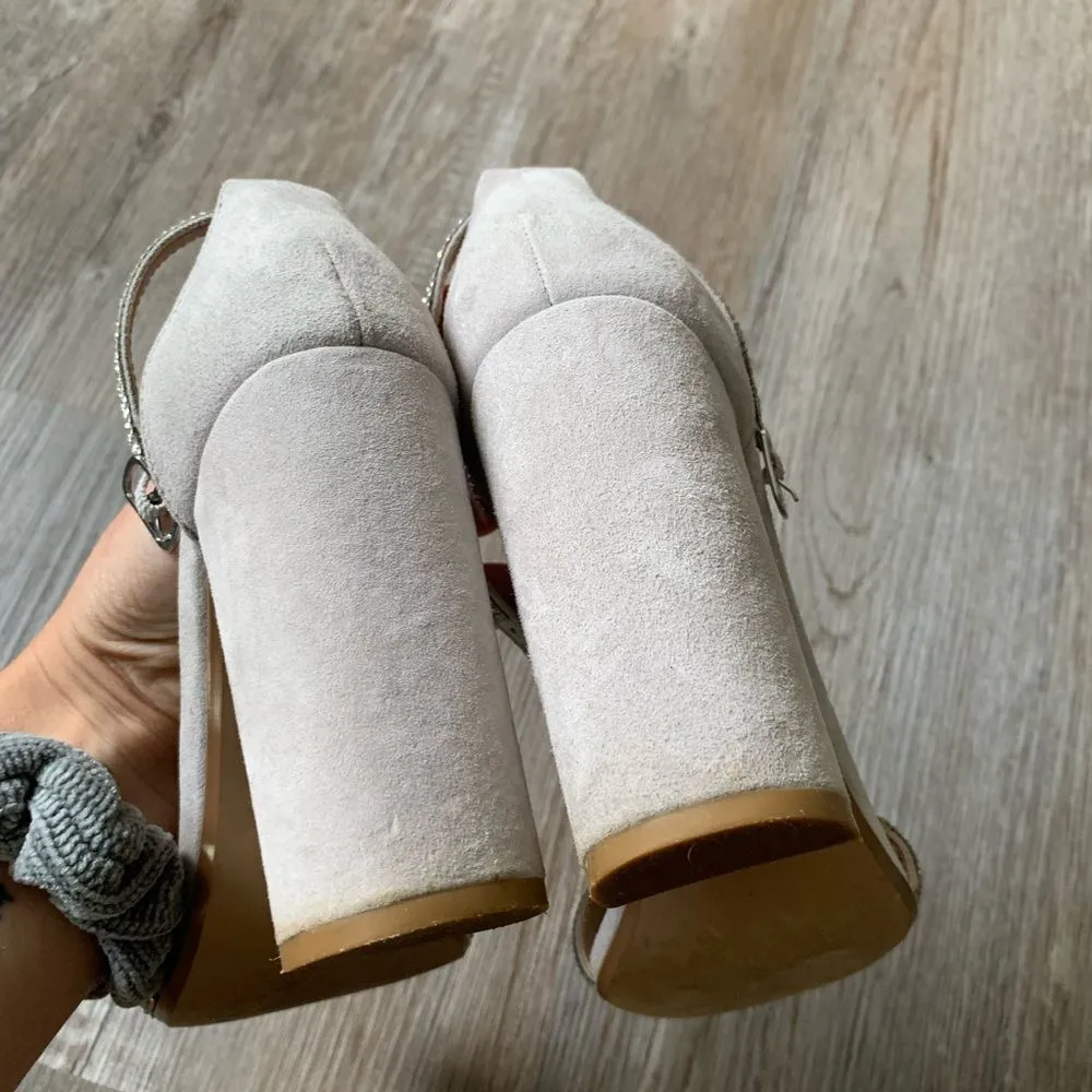 Steve Madden Kalina Diamond Strappy Dress Heels Gray Suede Leather Size 8 - Image 4