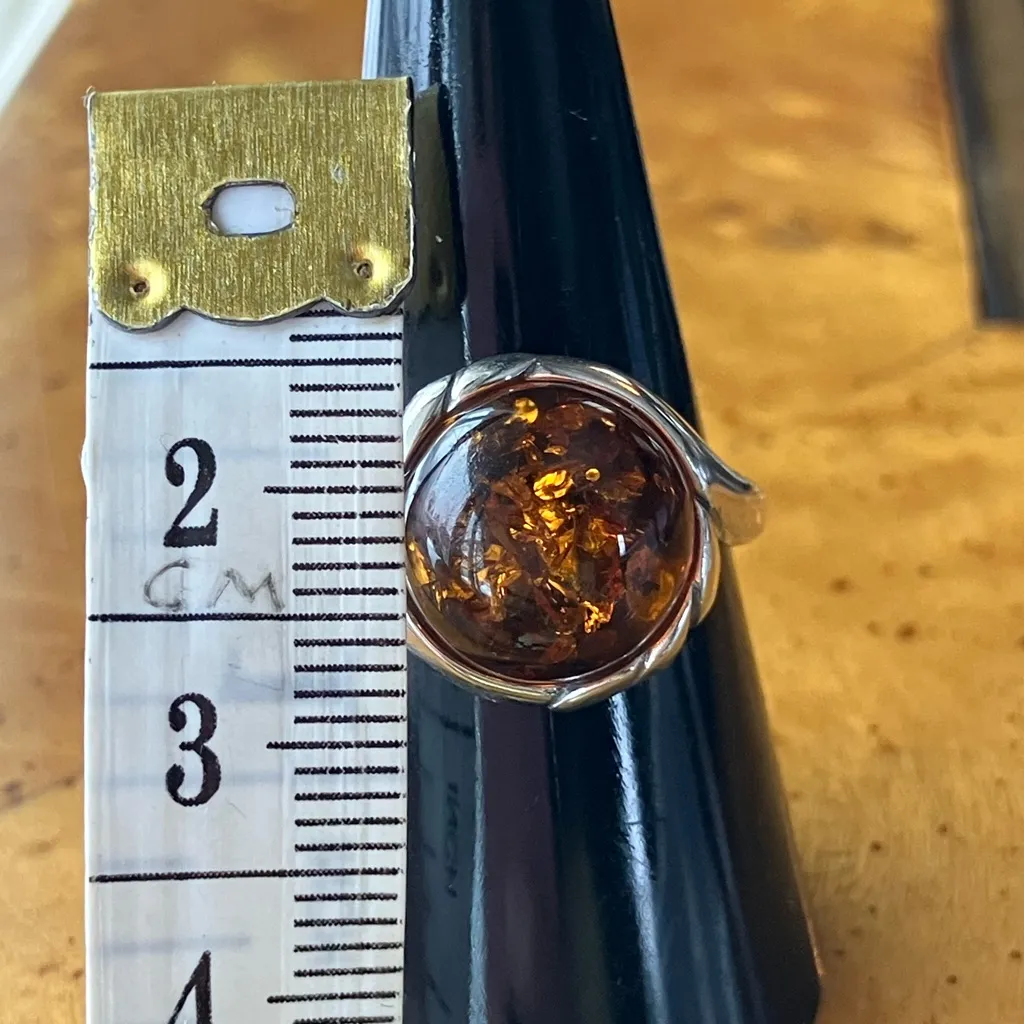 Natural Amber Sterling Silver Ring Size 8 - Image 7