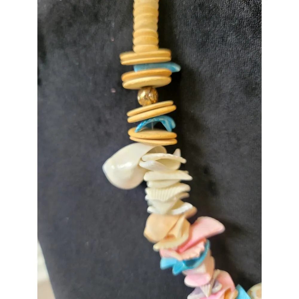 Women's Shell Bead Necklace Barrel Clasp Colorful Statement Beach Boho Gold - Image 3