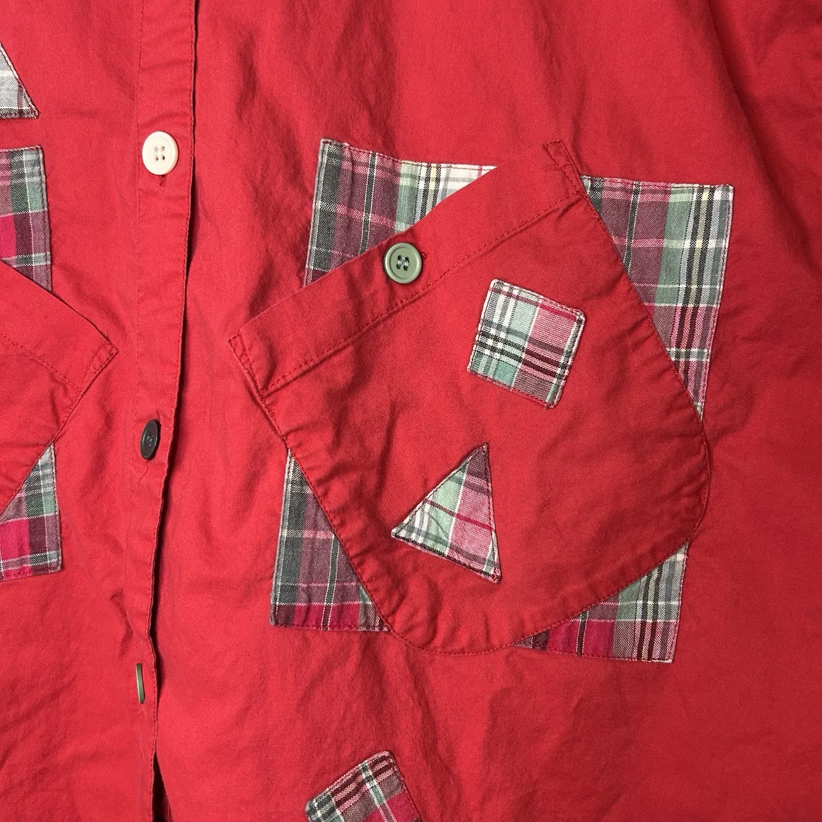 Chandni Red Oversized Button Shirt Nightshirt One‎ Size Fits Most Short Sleeve - Image 5