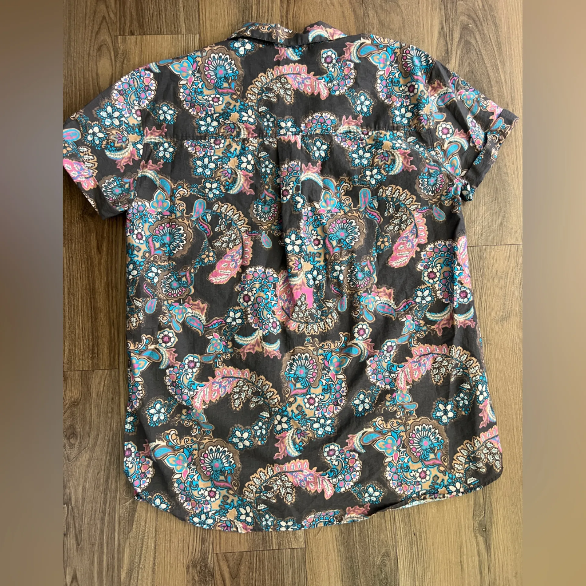 We The Free People Paisley Floral Button Down Shirt Dress Boho Beachy Retro - Image 2