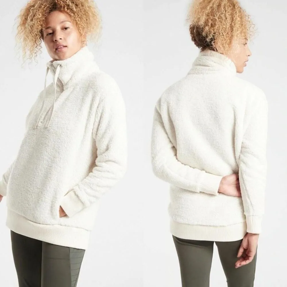 athleta cream sherpa pullover half zip jacket size‎ large - Image 2