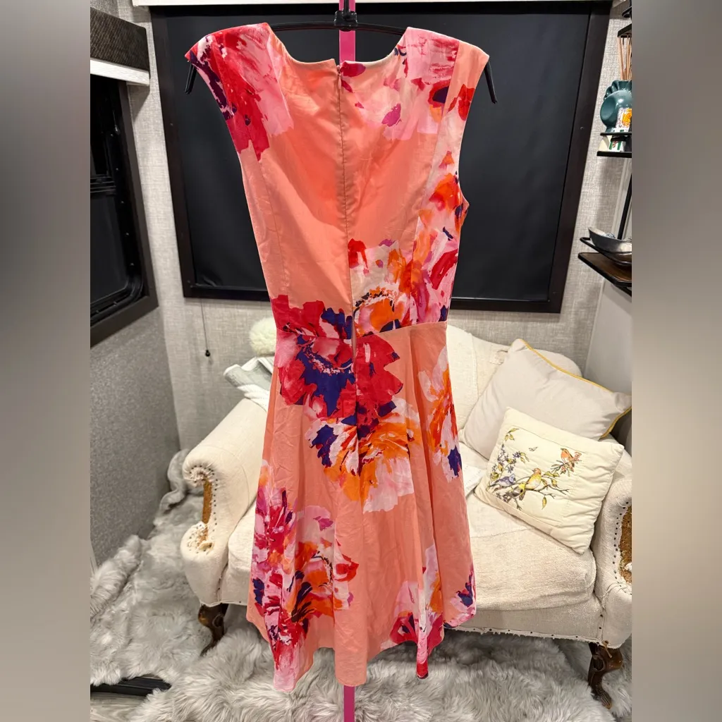 Calvin Klein Pink and Red Floral Midi Dress size 10 - Image 4