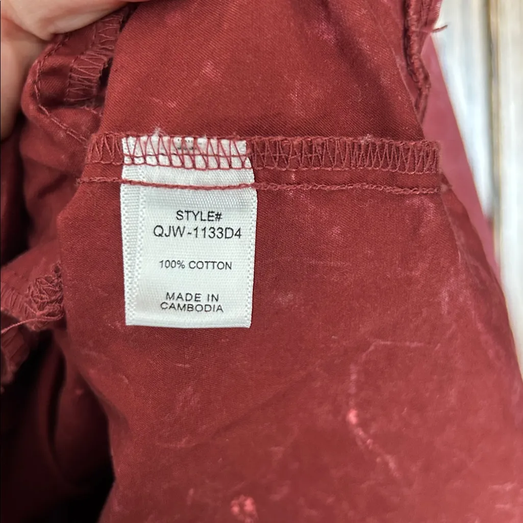 Zenana Oversized Maroon Burgundy‎ Collared Button Down Shirt Acid Washed Medium - Image 6