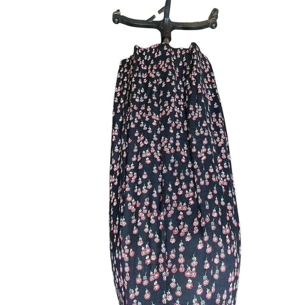 Free People‎ Corrie Split Hem Ditsy Floral Print Midi Dress Black Red Size 6 - Image 7