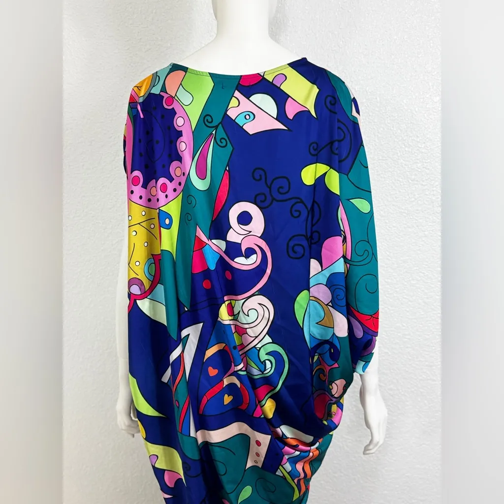Vibrant Asymmetrical Dress with Abstract Patterns Size Small Blue - Image 7