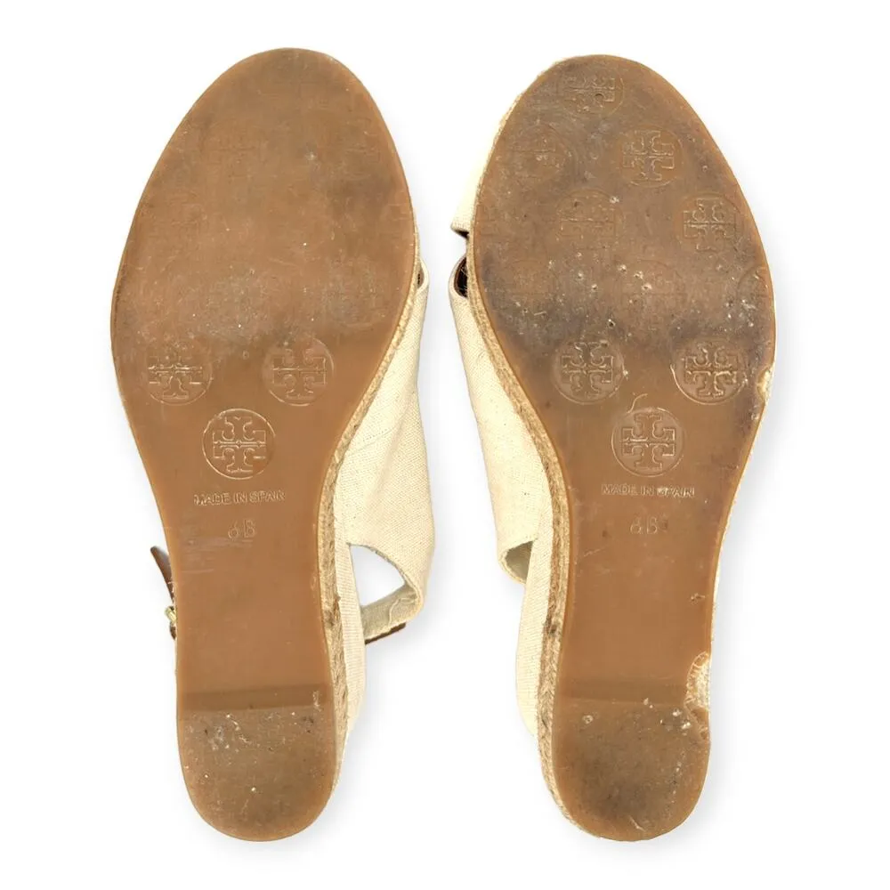 Tory Burch | Sz 6 | Cross-Front Canvas Low-Wedge Espadrille Leather Strap Sandal - Image 9