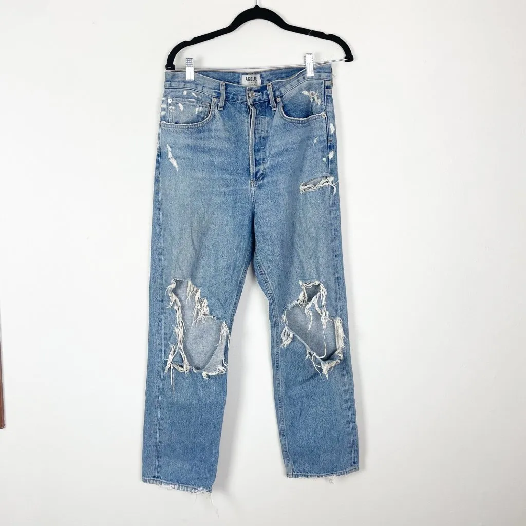 Agolde Women's 27 90s Mid Rise Loose Fit Distressed‎ Light Wash Button Fly Jeans - Image 3