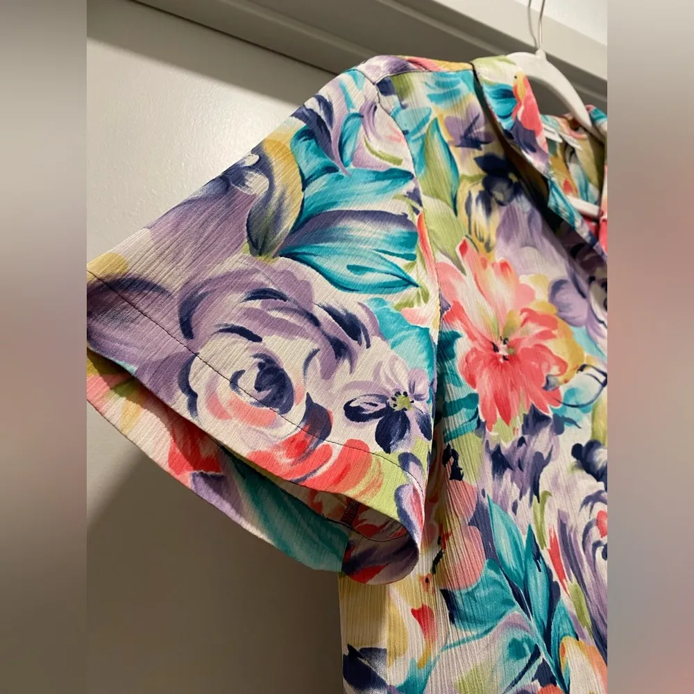 VTG 90s 80s Alfred Dunner Colorful Floral Button-Up Short Sleeve Blouse Top - 12 - Image 16