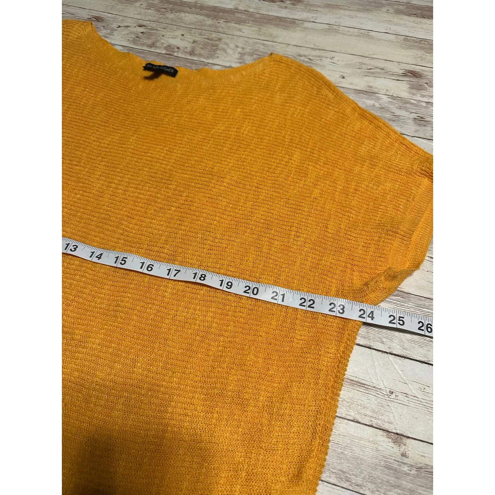 Eileen Fisher Organic Linen Cotton Blend Blouse Size Medium Marigold Orange Gold - Image 7