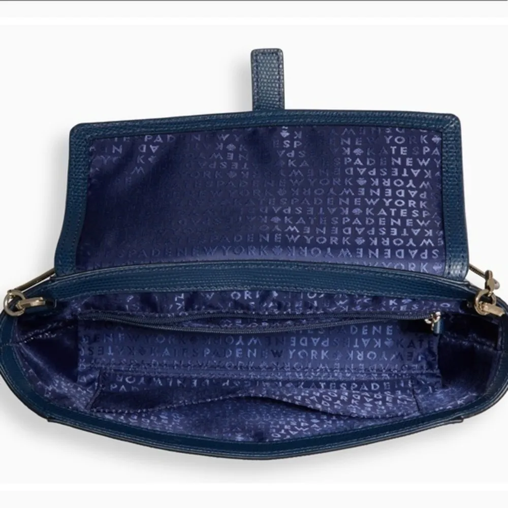 Kate Spade Blue Lizard Embossed Leather Crossbody Gold Chain NWT - Image 4