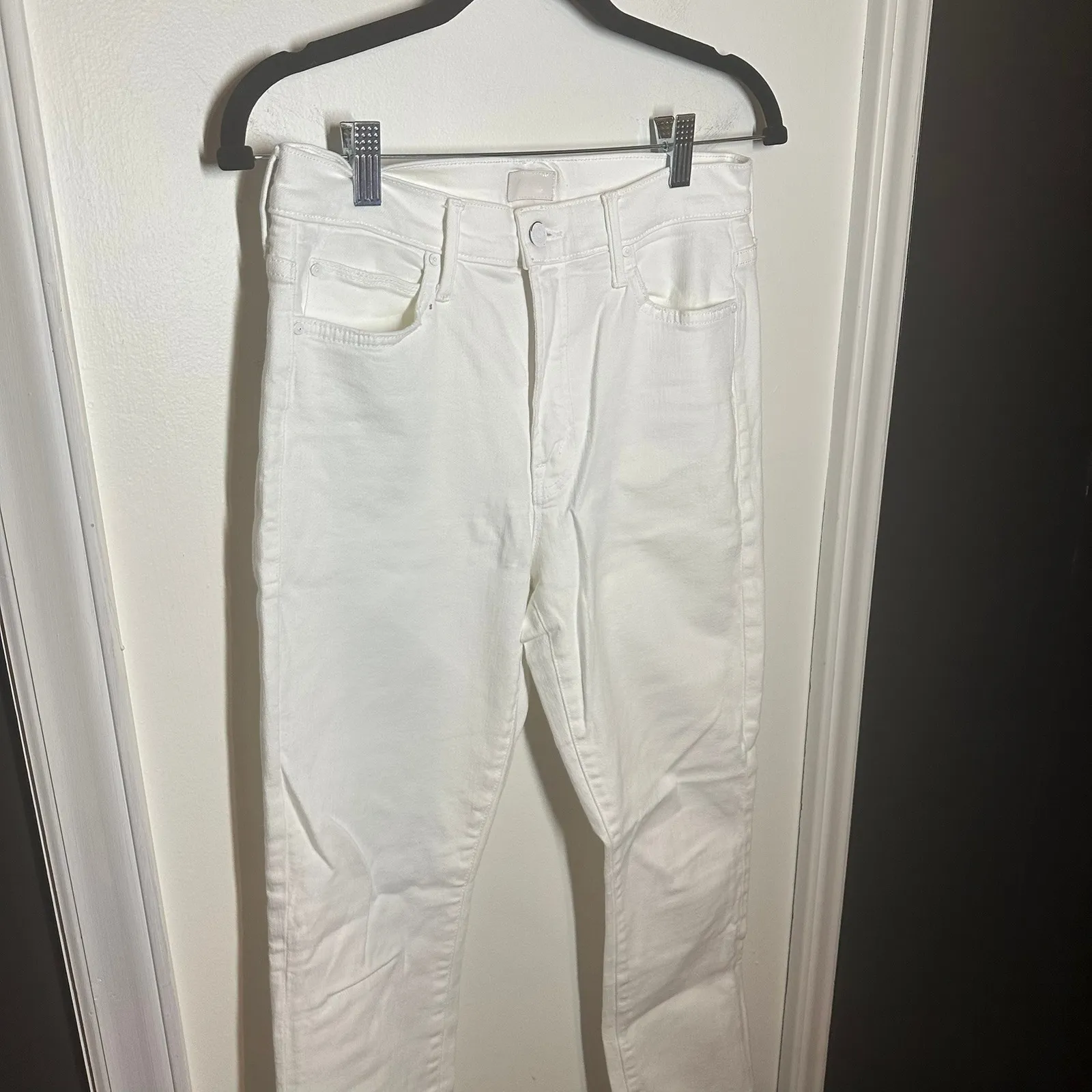 MOTHER High Waisted Rascal Crop Fray White Jeans Denim Raw Hem Womens Size 29 - Image 3