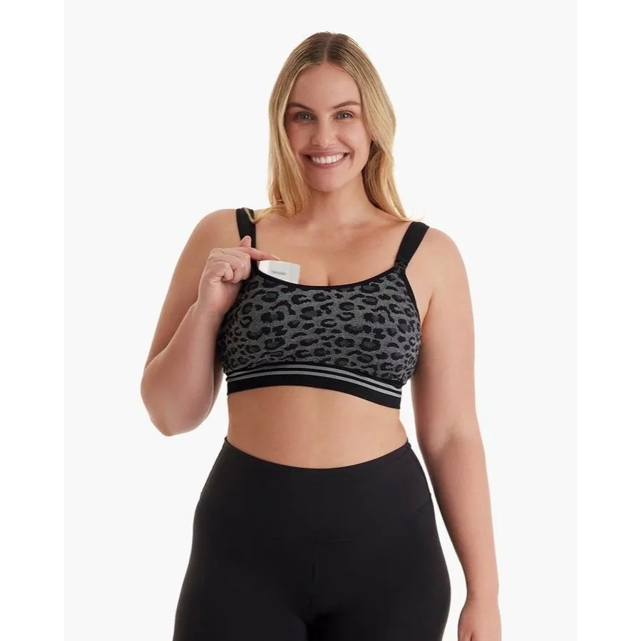 Momcozy Womens Wireless Hands Free Pumping Nursing Bra Size 2XL Gray Leopard - Image 8