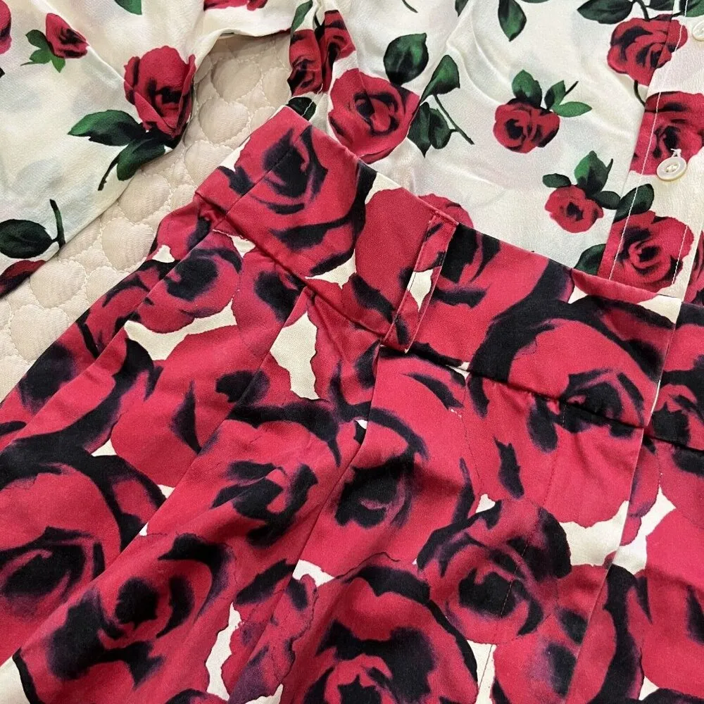 Moschino 30th Rose Silk Blend Jumpsuit Women's Long Sleeve Shorts Size 6 - Image 7