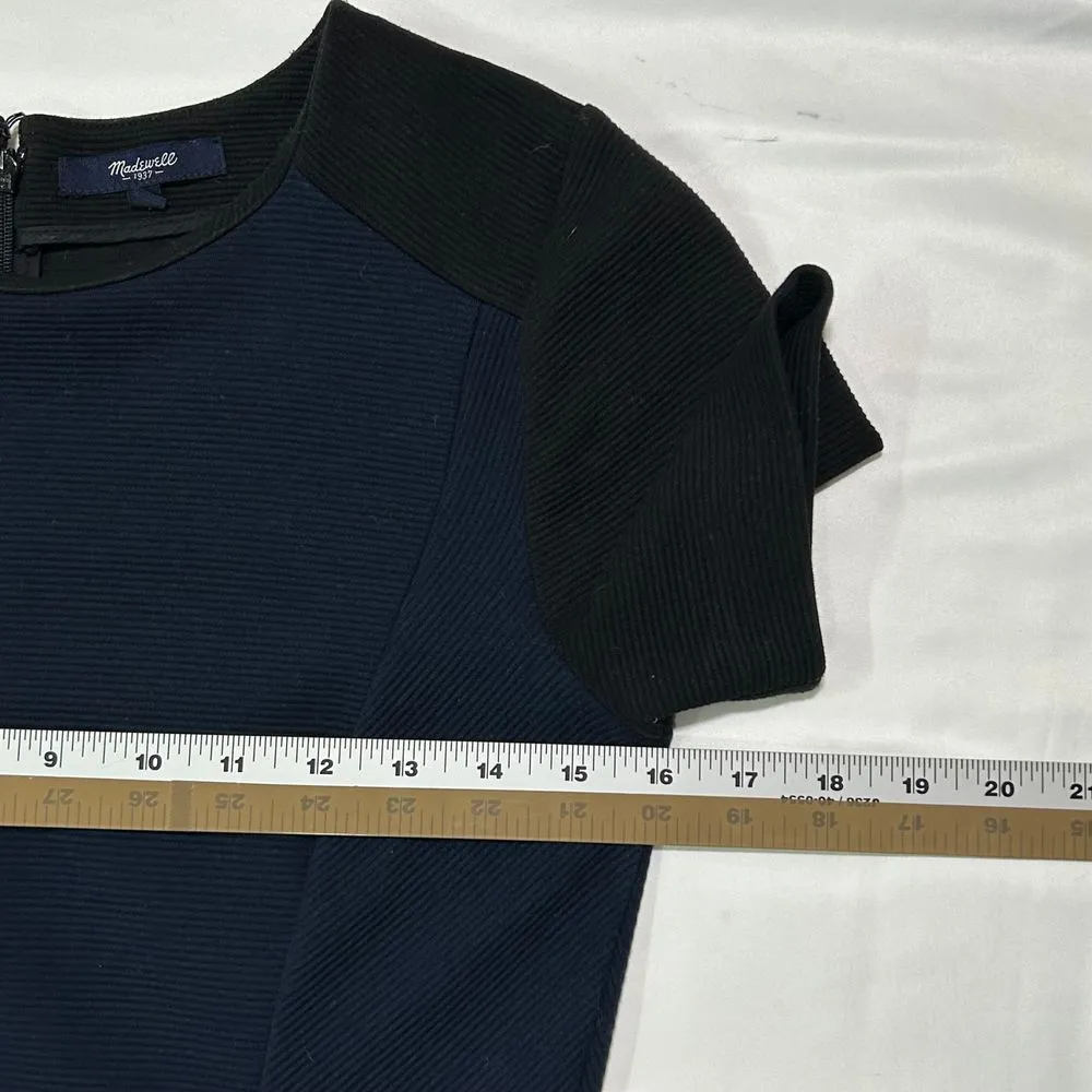Madewell Navy‎ Blue & Black Colorblock Short Sleeve Textured Knit A-Line Dress 2 - Image 6