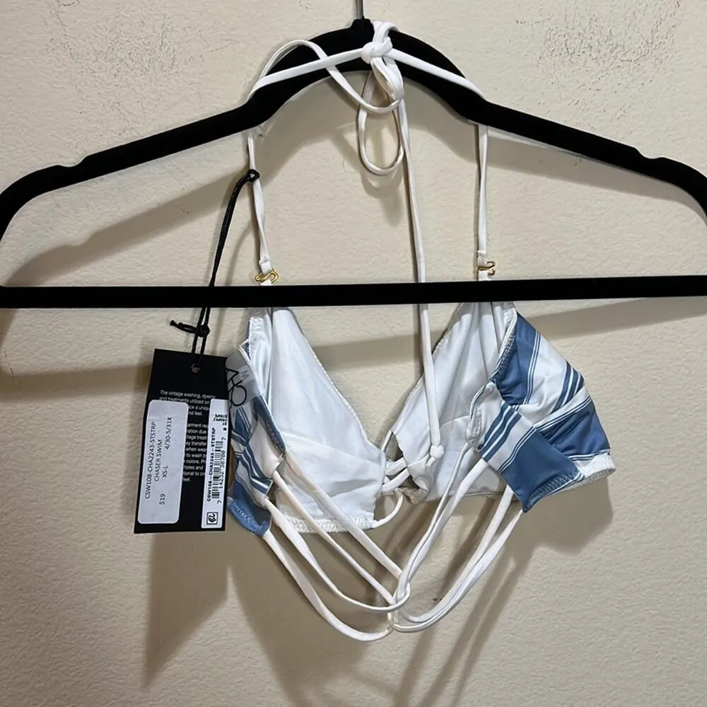 Chaser Strappy Bandeau Blue and White Striped Bikini Top Size M - Image 4